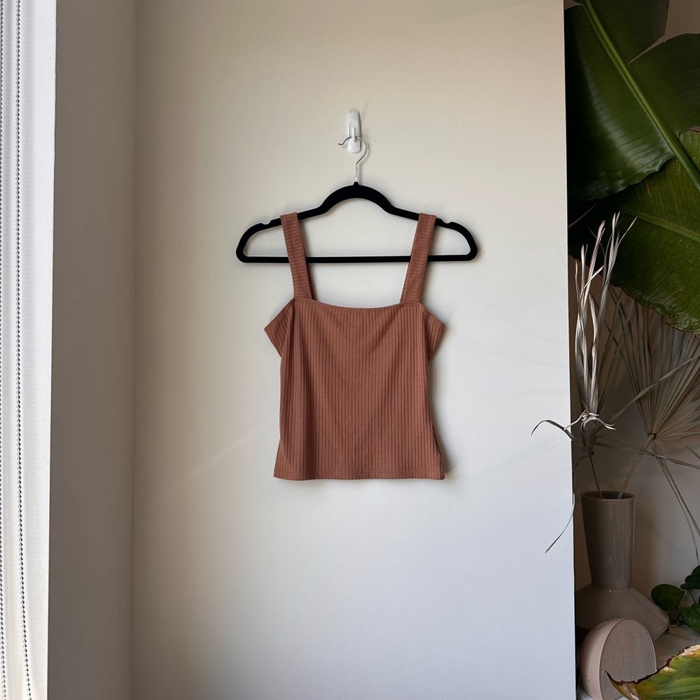 Brown Ribbed Tank Top - Sasha Top in Camel by Few Moda - Picture 2 of 9